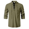 thumbnail image 1 of LMOIPLI Men's Medieval Lace-Up Linen Shirt Long Sleeve Stand Collar Renaissance Top Breathable Casual Tunic for Festival Daily Wear Army Green L, 1 of 6