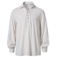 thumbnail image 1 of LMOIPLI Men's Medieval Lace-Up Shirt Long Sleeve Stand Collar Renaissance Top Breathable Casual Tunic for Festival Daily Wear White L, 1 of 6