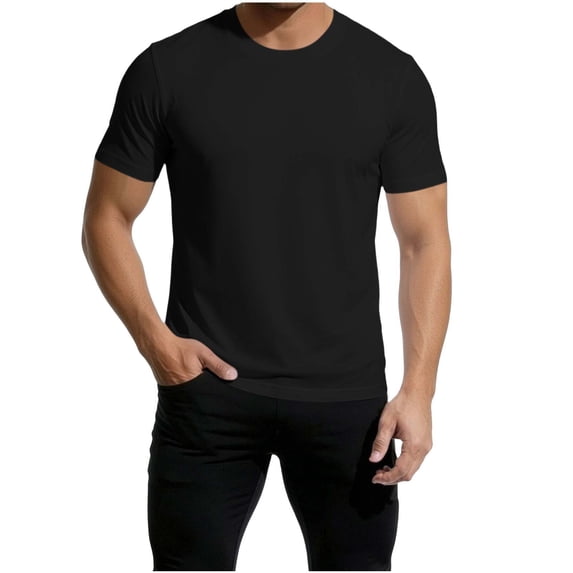 LMOIPLI Men's Oversized Crew Neck T-Shirt Short Sleeve Casual Loose Fit Summer Solid Color Basic Tee Black L