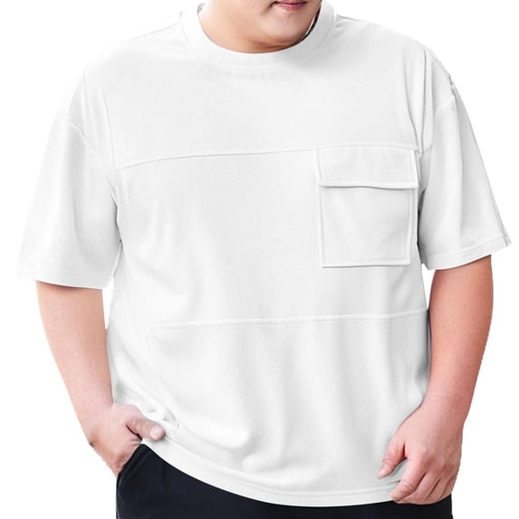 LMOIPLI Men's Oversized T-Shirt Short Sleeve Casual Breathable Crew Neck Solid Pocket Tee Basic Workout Tops White XXXXL