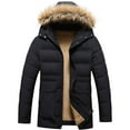thumbnail image 1 of LMOIPLI Men's Padded Winter Hooded Jacket Fleece Lined Warm Windproof Parka Coat Qulited Outwear With Faux Fur Hood Black XL, 1 of 8