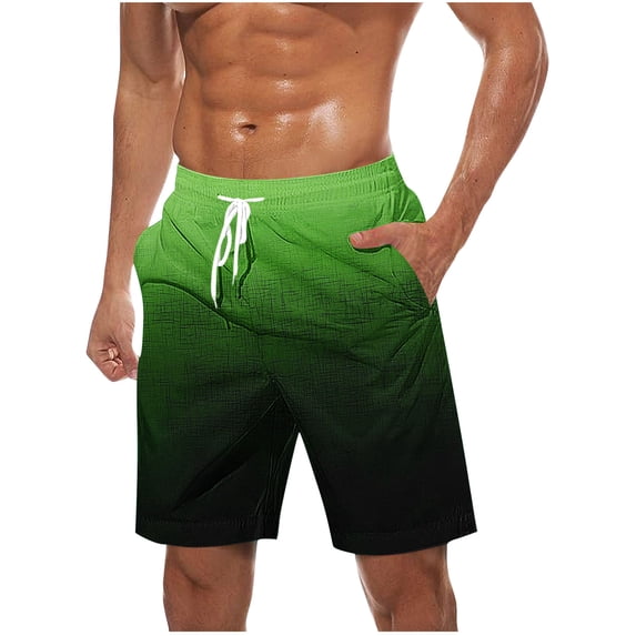 LMOIPLI Men's Plus Size Gradient Print Beach Shorts Casual Loose Fit Drawstring Swim Trunks Summer Fashion Short Pant Green L