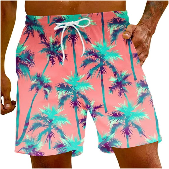 LMOIPLI Men's Plus Size Hawaiian Print Beach Shorts Casual Elastic Waist Drawstring Quick Dry Vacation Bathing Suit with Pocket Multicolor XXXXXL