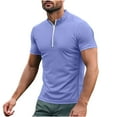 thumbnail image 1 of LMOIPLI Men's Quarter Zip Pullover Short Sleeve Gym Workout Moisture Wicking Athletic Quick Dry Compression Shirt Purple S, 1 of 5