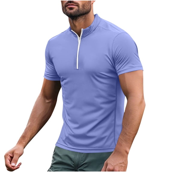 LMOIPLI Men's Quarter Zip Pullover Short Sleeve Gym Workout Moisture Wicking Athletic Quick Dry Compression Shirt Purple S