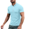 thumbnail image 1 of LMOIPLI Men's Quarter Zip Pullover Short Sleeve Gym Workout Moisture Wicking Athletic Quick Dry Compression Shirt Sky Blue XXL, 1 of 5
