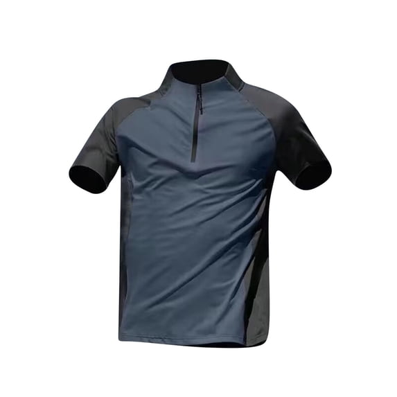 LMOIPLI Men's Quarter Zip Short Sleeve Athletic Shirt Quick Dry Color Block Lightweight Breathable Cycling Top Dark Blue M