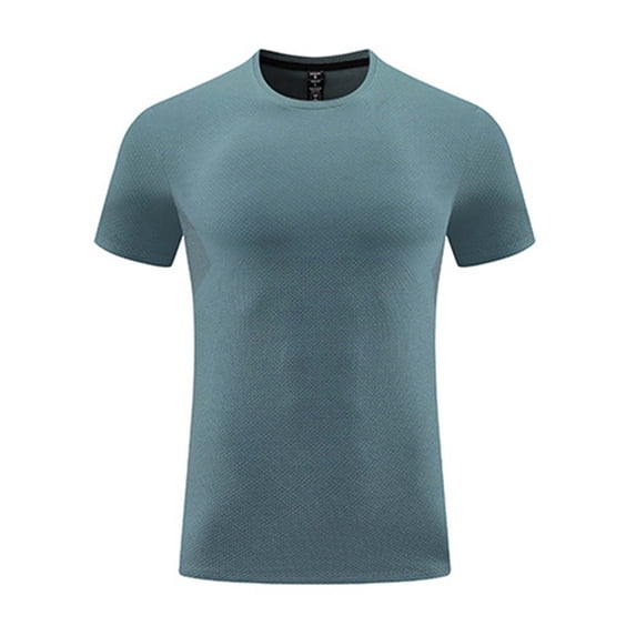 LMOIPLI Men's Quick Dry Mesh Athletic T-Shirt Breathable Crew Neck Short Sleeve Workout Top for Running Training Dark Blue L