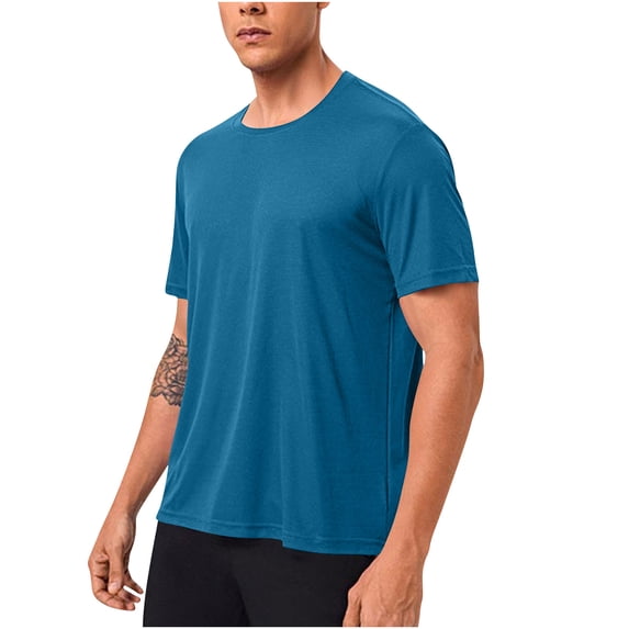 LMOIPLI Men's Quick Dry T-Shirt Breathable Lightweight Crew Neck Athletic Stretch Solid Tops for Gym Daily Wear Navy S