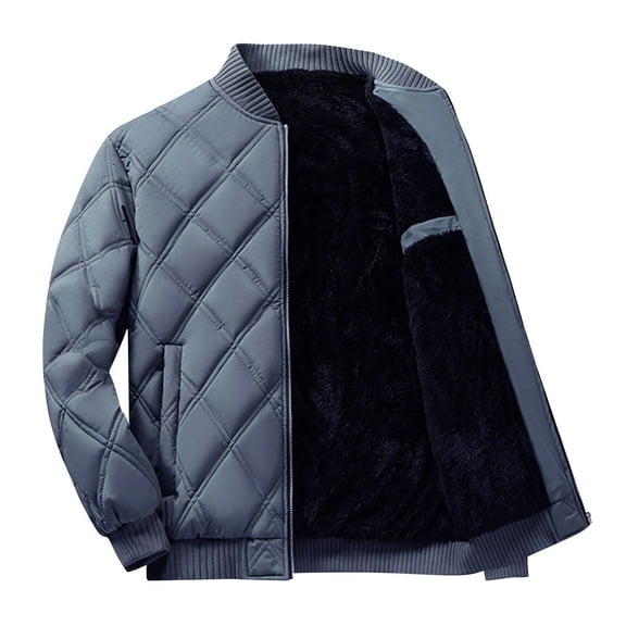 LMOIPLI Men's Quilted Baseball Fleece Jacket Slim Fashion Ribbed Collar Winter Warm Loose Jacket with Pockets Gray XL