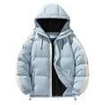 thumbnail image 1 of LMOIPLI Men's Quilted Hooded Coats Color Block Long Sleeve Fashion Zip Up Coats Winter Warm Loose Jacket with Pockets Blue L, 1 of 3