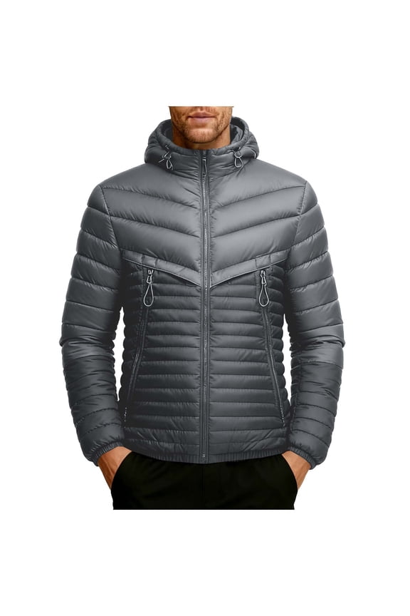 Men's Quilted Thicken Fleece Puffer Detachable Hooded Zipper Jacket Long Sleeve Warm Winter Coats Windproof Packable Solid Color Jackets with Pocket Gray XXXL