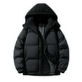 thumbnail image 1 of LMOIPLI Men's Quilted Thicken Hooded Coats Color Block Long Sleeve Fashion Zip Up Coats Winter Warm Loose Stand Collar Jacket with Pockets Black M, 1 of 3