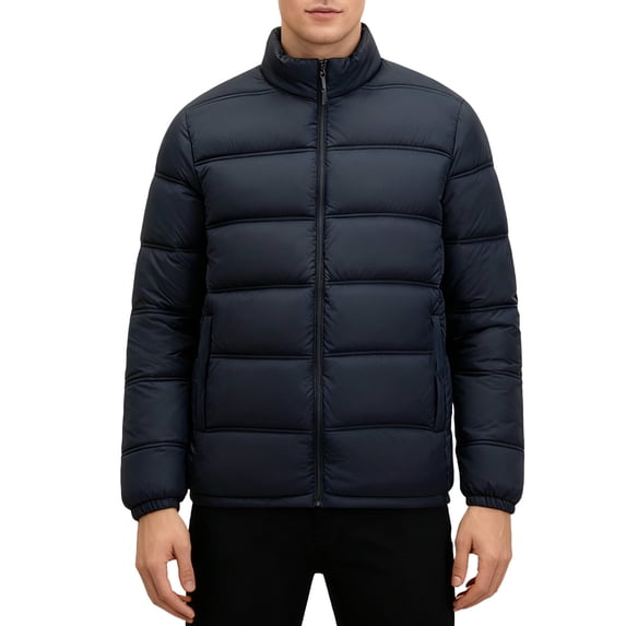 LMOIPLI Men's Quilted Thicken Puffer Zipper Jacket Long Sleeve Warm Winter Coats Windproof Packable Solid Color Jackets with Pocket Blue S