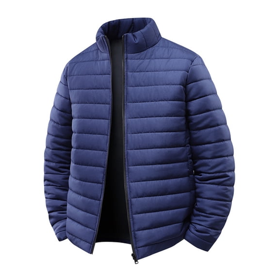 LMOIPLI Men's Quilted Thicken Puffer Zipper Jacket Long Sleeve Warm Winter Coats Windproof Packable Solid Color Jackets with Pocket Blue XS
