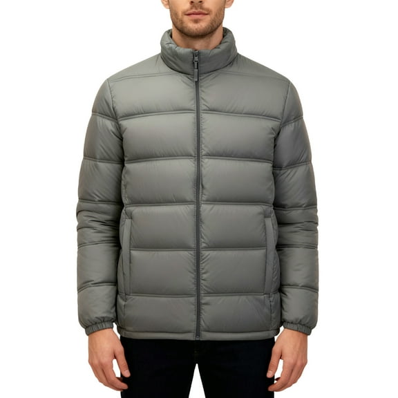 LMOIPLI Men's Quilted Thicken Puffer Zipper Jacket Long Sleeve Warm Winter Coats Windproof Packable Solid Color Jackets with Pocket Gray XXXXXL