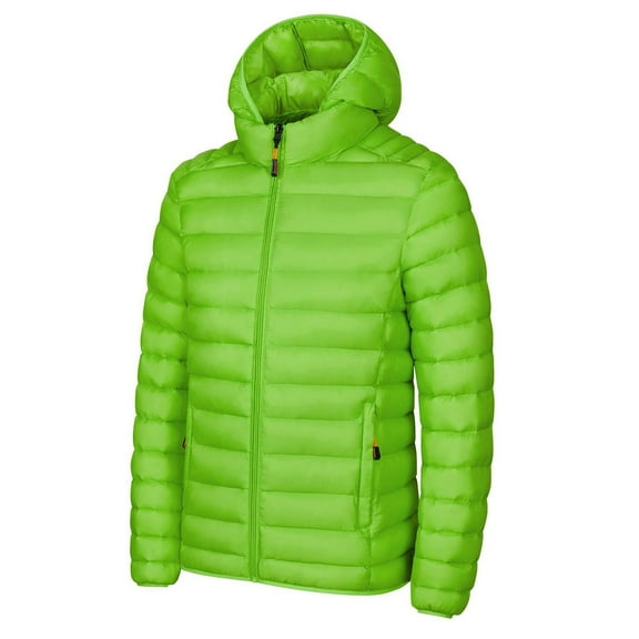 LMOIPLI Men's Quilted Thicken Puffer Zipper Jacket Long Sleeve Warm Winter Coats Windproof Packable Solid Color Jackets with Pocket Green XL