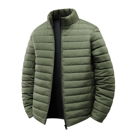 LMOIPLI Men's Quilted Thicken Puffer Zipper Jacket Long Sleeve Warm Winter Coats Windproof Packable Solid Color Jackets with Pocket Green XS