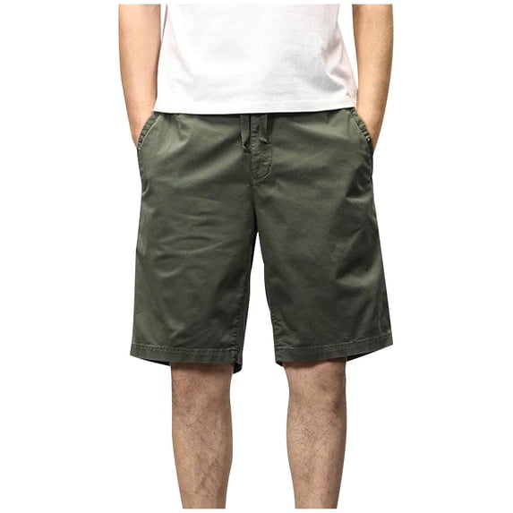 LMOIPLI Men's Relaxed-Fit Chino Cotton Shorts Durable Wrinkle-Resistant Casual Summer Daily Wear Shorts with Slant Side Pockets Army Green L