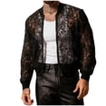 thumbnail image 1 of LMOIPLI Men's Sheer Floral Lace Bomber Jackets Long Sleeve See Through Coats Zip Up Outerwear Solid Color Long Sleeved Jackets Black M, 1 of 6