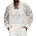 thumbnail image 1 of LMOIPLI Men's Sheer Floral Lace Bomber Jackets Long Sleeve See Through Coats Zip Up Outerwear Solid Color Long Sleeved Jackets White XXL, 1 of 5