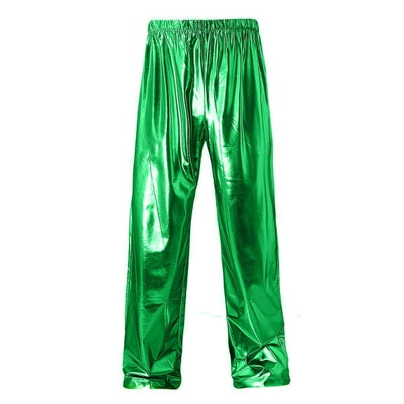 LMOIPLI Men's Shining Metallic Dance Pants High-Waist Lightweight Soft Comfortable Casual Trousers for Street Dancing Party Events Green XL