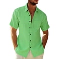 thumbnail image 1 of LMOIPLI Men's Short Sleeve Button Down Shirts Casual Textured Breathable Shirt Summer Fashion Hawaiian Beach Tops Green M, 1 of 5