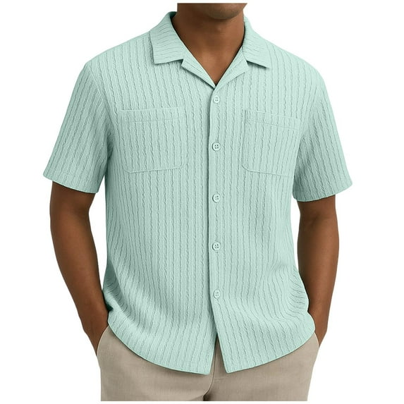 LMOIPLI Men's Short Sleeve Button Down Shirts Casual Textured Shirts Summer Beach Vacation Shirt with Pocket Mint Green XL