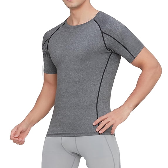 LMOIPLI Men's Short Sleeve Compression Shirt Moisture-Wicking Quick Dry Athletic Base Layer for Gym Running Training Workouts Gray L