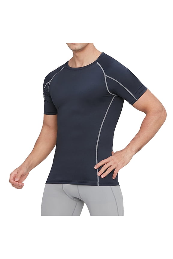 Men's Short Sleeve Compression Shirt Moisture-Wicking Quick Dry Athletic Base Layer for Gym Running Training Workouts Navy S