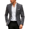thumbnail image 1 of LMOIPLI Men's Single Button Slim Fit Blazer Notched Lapel Pocket Square Decor Casual Business Sport Coat for Wedding Office Date Formal Outfits Gray L, 1 of 5
