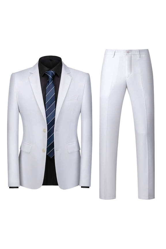 Men's Solid Notch Lapel Two Button Two Piece Suit Business Wedding Interview Sport Coat Set White XXL