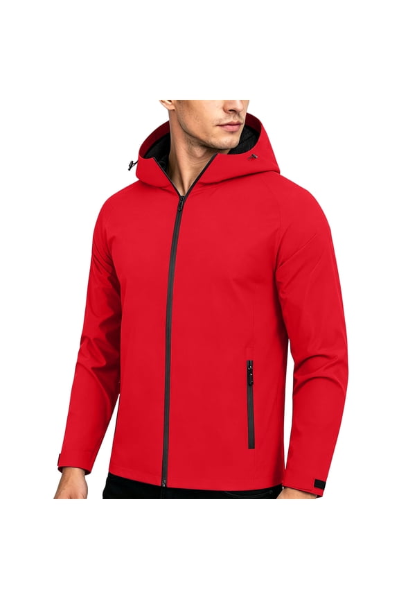 Men's Solid Plain Detachable Hood Softshell Jacket Full Zip Vertical Zipper Pockets Windproof Minimalist Outdoor Commute Outerwear Red XXL