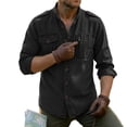 thumbnail image 1 of LMOIPLI Men's Stand Collar Long Sleeve Cargo Shirt Epaulet Detail Multi‑Pocket Design Lightweight Casual Top for Outdoor Daily Wear Black XXXL, 1 of 5