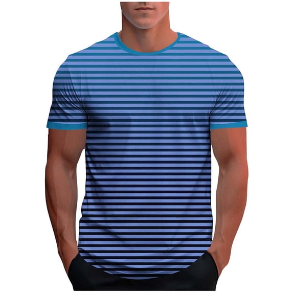 LMOIPLI Men's Striped Cotton T-Shirts Casual Crewneck Short Sleeve Shirts Summer Athletic Tops Gradient Lightweight Basic Pullover Tee Blue M
