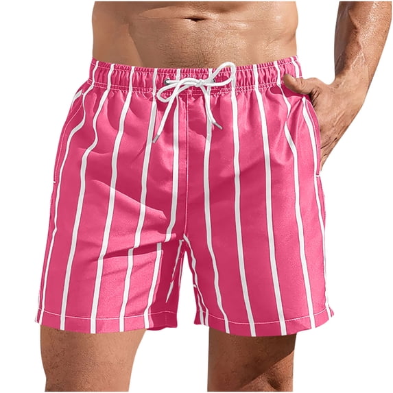 LMOIPLI Men's Striped Drawstring Waist Shorts Lightweight Casual Summer Lounge Beach Shorts with Side Pockets Pink XL