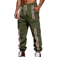 thumbnail image 1 of LMOIPLI Men's Striped Joggers Sweatpants Loose Elastic Waist Outdoor Athletic Casual Fashion Pants with Pockets Army Green S, 1 of 9