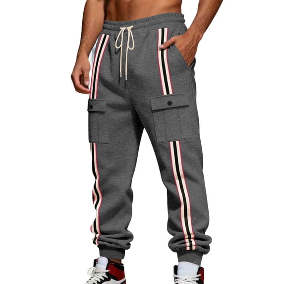 LMOIPLI Men's Striped Joggers Sweatpants Loose Elastic Waist Outdoor Athletic Casual Fashion Pants with Pockets Dark Gray XXL