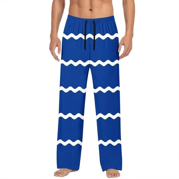 LMOIPLI Men's Striped Printed Elastic Waist Drawstring Full Length Pants Casual Trousers High Waist Comfortable for Loungewear Lightweight Breathable Fitness Blue XXXL
