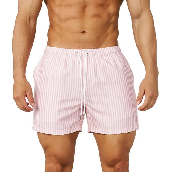 LMOIPLI Men's Striped Woven Boxer Shorts Soft Lightweight Breathable Fabric Adjustable Drawstring Waist Relaxed Fit for All-Day Pink M