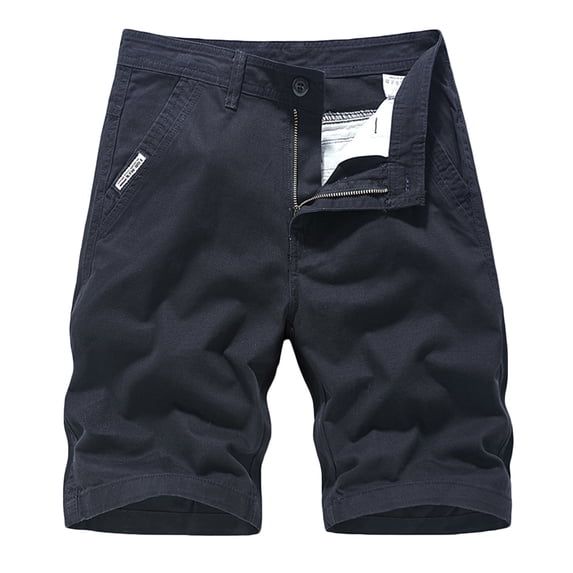 LMOIPLI Men's Summer Cotton Shorts Drawstring Stretch Waist Solid Lightweight Cargo Shorts with Multi Pockets Blue M