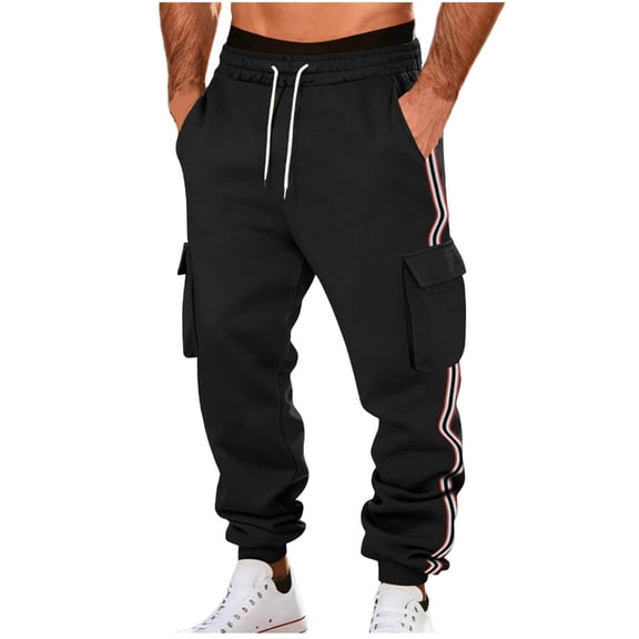 LMOIPLI Men's Sweat Pants Loose Fit Joggers Casual Striped Pant Elastic Waist Sweatpants Drawstring Elastic Bottom Trousers Black XL