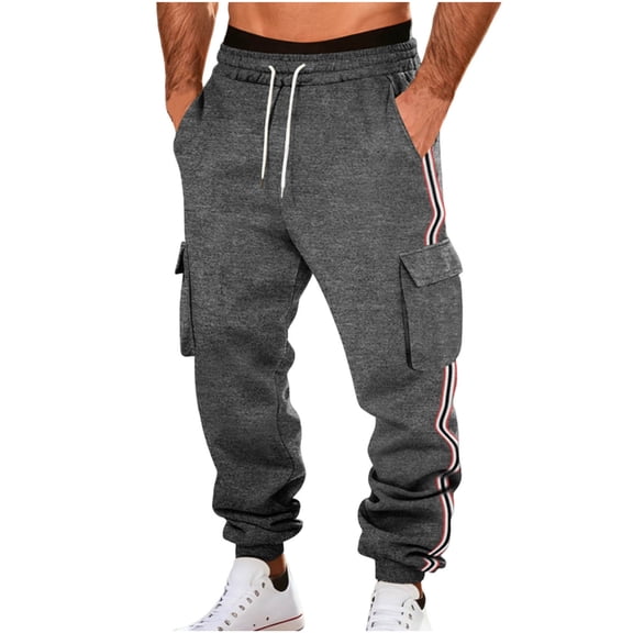 LMOIPLI Men's Sweat Pants Loose Fit Joggers Casual Striped Pant Elastic Waist Sweatpants Drawstring Elastic Bottom Trousers Dark Gray XXXL