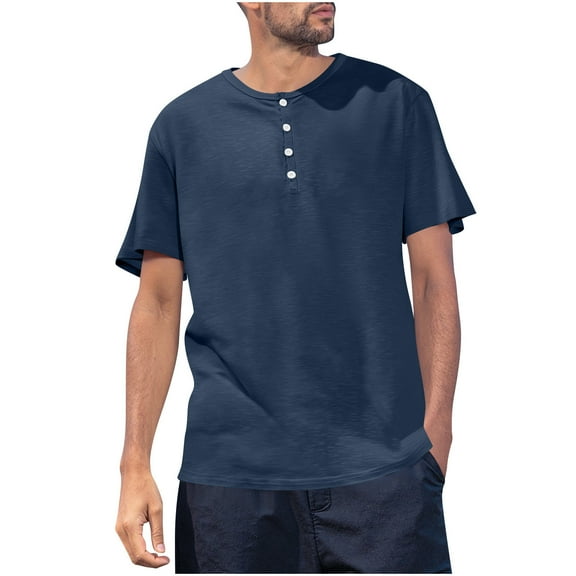 LMOIPLI Men's T Shirts Casual Short Sleeve Solid Color Basic Tee Tops Button Down Summer V Neck Shirt Lightweight Soft Blouse Navy S