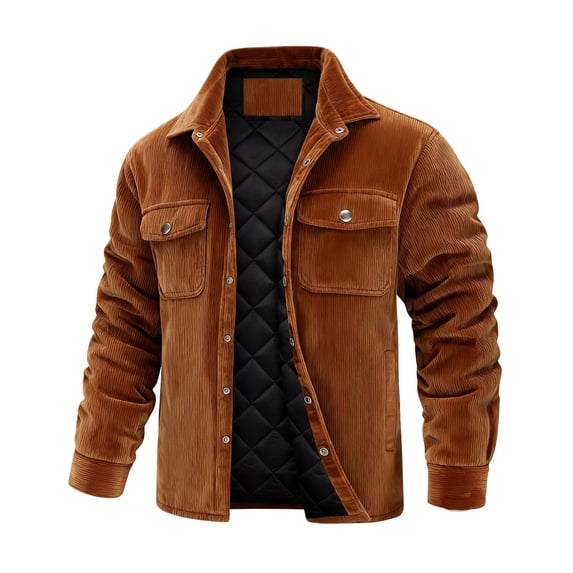 LMOIPLI Men's Thermal Warm Fleece Jackets Winter Corduroy Turn Down Collar Long Sleeve Button Down Shacket Jacket Outwear Brown XXL