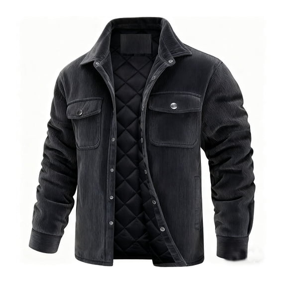 LMOIPLI Men's Thermal Warm Fleece Jackets Winter Corduroy Turn Down Collar Long Sleeve Button Down Shacket Jacket Outwear Gray L