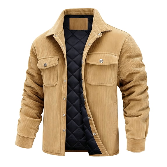 LMOIPLI Men's Thermal Warm Fleece Jackets Winter Corduroy Turn Down Collar Long Sleeve Button Down Shacket Jacket Outwear Yellow XXL