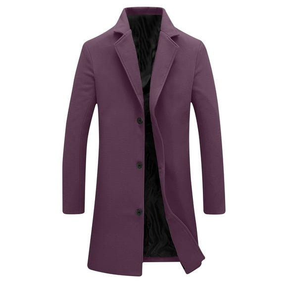 LMOIPLI Men's Trench Coat Slim Fit Notch Lapel Single Breasted Lightweight Windbreaker Casual Long Jacket Overcoat Purple XXXXL