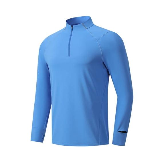 LMOIPLI Men's UPF 50+ Sun Protection Long Sleeve Shirts Quick Dry Breathable Rash Guard Lightweight UV Resistant Fishing Hiking Running Tops Blue S