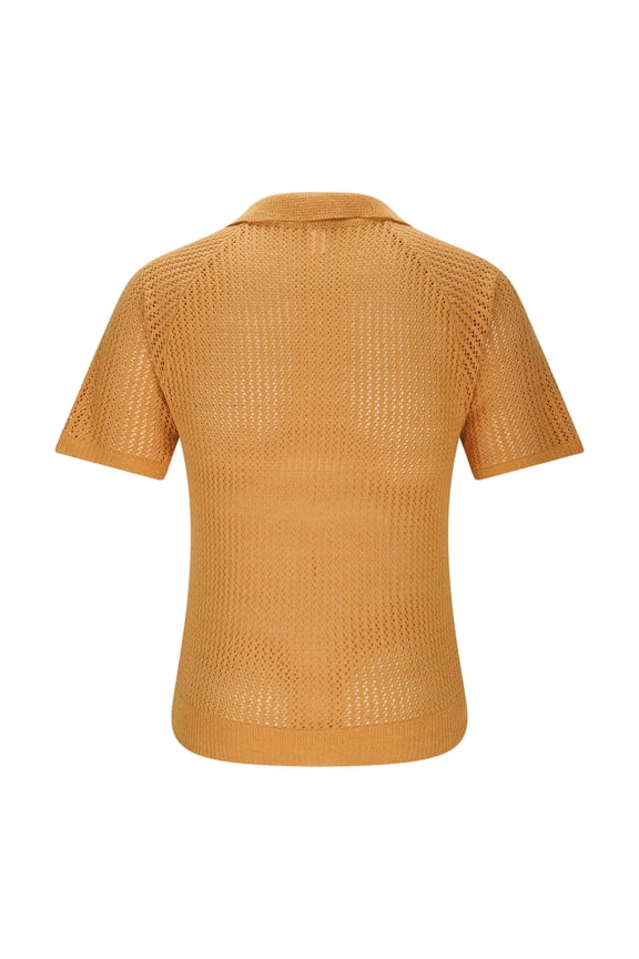 Men's Waffle Knit Lapel Shirts Summer Short Sleeve Texture Lightweight Golf Shirts Sweater Muscle T-Shirt Tops Yellow M